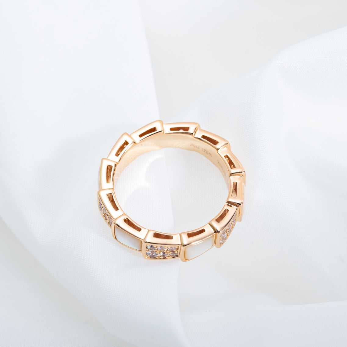 [Polaidi Jewelry]SERPENTI RING PINK GOLD MOP DIAMOND PAVED 4MM