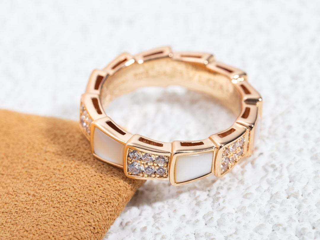 [Polaidi Jewelry]SERPENTI RING PINK GOLD MOP DIAMOND PAVED 4MM