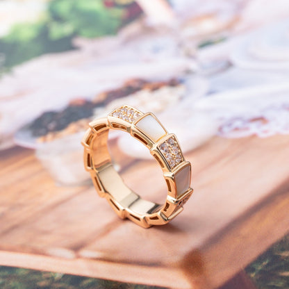 [Polaidi Jewelry]SERPENTI RING PINK GOLD MOP DIAMOND PAVED 4MM