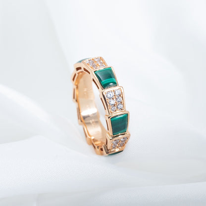 [Polaidi Jewelry]SERPENTI RING PINK GOLD MALACHITE DIAMOND PAVED 4MM