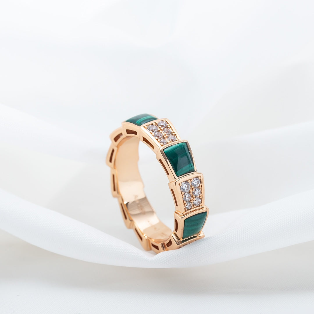 [Polaidi Jewelry]SERPENTI RING PINK GOLD MALACHITE DIAMOND PAVED 4MM