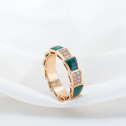 [Polaidi Jewelry]SERPENTI RING PINK GOLD MALACHITE DIAMOND PAVED 4MM