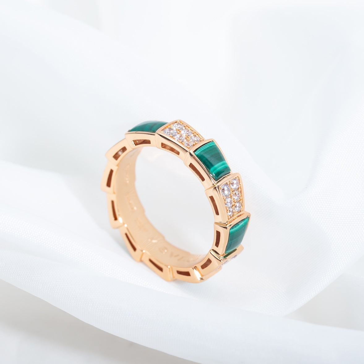 [Polaidi Jewelry]SERPENTI RING PINK GOLD MALACHITE DIAMOND PAVED 4MM
