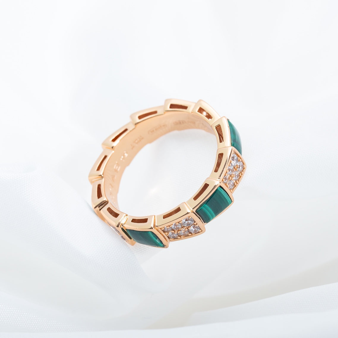 [Polaidi Jewelry]SERPENTI RING PINK GOLD MALACHITE DIAMOND PAVED 4MM