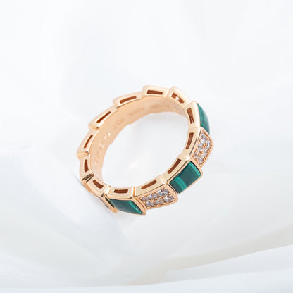 [Polaidi Jewelry]SERPENTI RING PINK GOLD MALACHITE DIAMOND PAVED 4MM