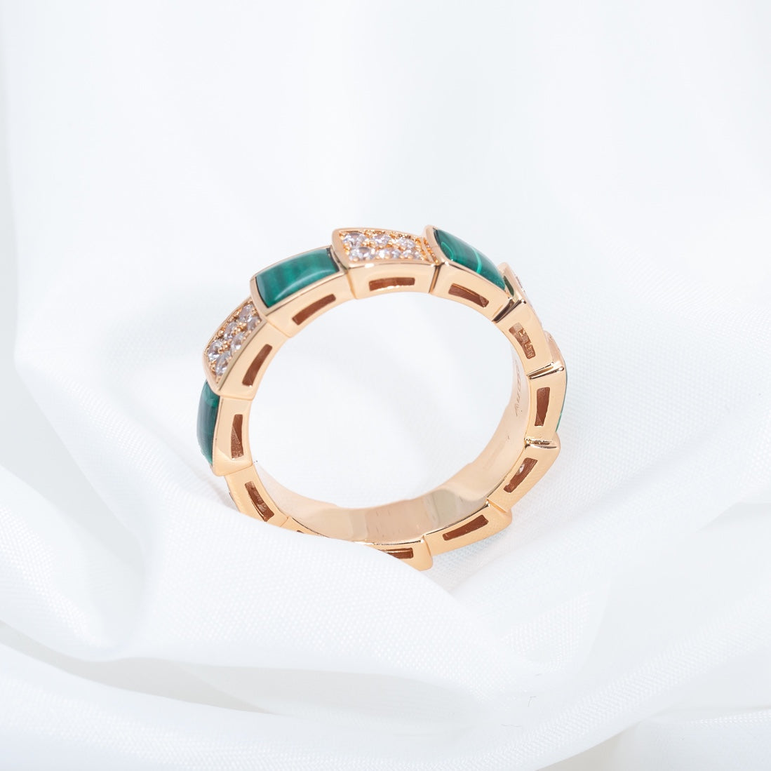 [Polaidi Jewelry]SERPENTI RING PINK GOLD MALACHITE DIAMOND PAVED 4MM