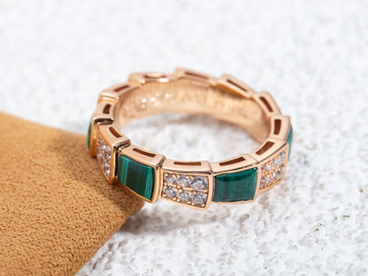 [Polaidi Jewelry]SERPENTI RING PINK GOLD MALACHITE DIAMOND PAVED 4MM