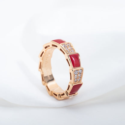 [Polaidi Jewelry]SERPENTI RING PINK GOLD CARNELIAN DIAMOND PAVED 4MM