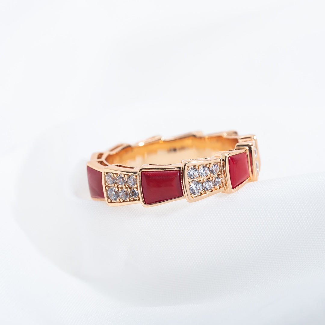 [Polaidi Jewelry]SERPENTI RING PINK GOLD CARNELIAN DIAMOND PAVED 4MM