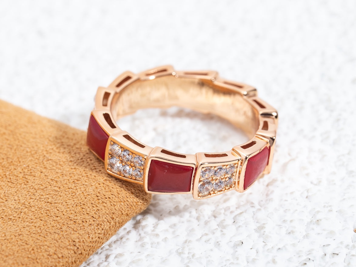 [Polaidi Jewelry]SERPENTI RING PINK GOLD CARNELIAN DIAMOND PAVED 4MM
