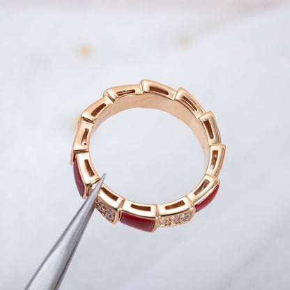 [Polaidi Jewelry]SERPENTI RING PINK GOLD CARNELIAN DIAMOND PAVED 4MM