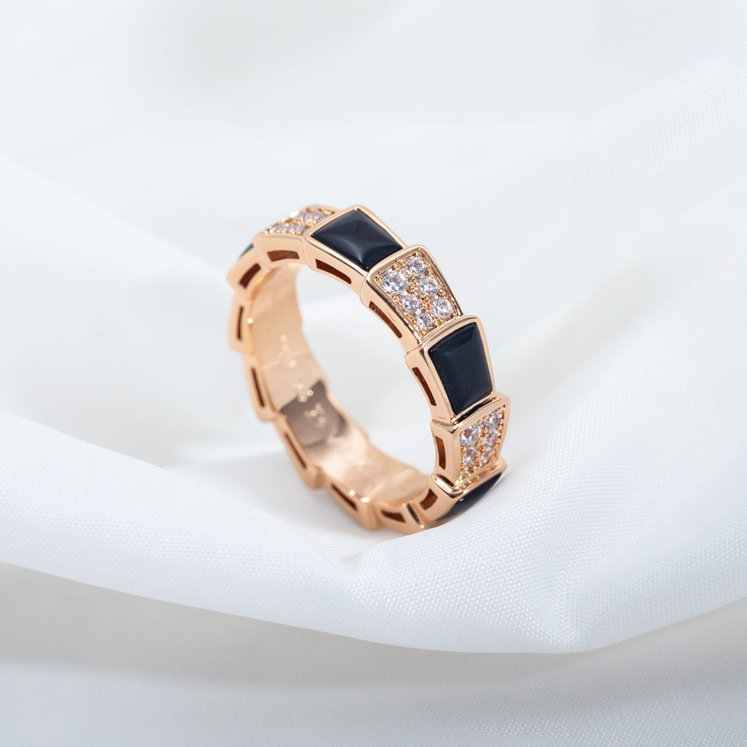 [Polaidi Jewelry]SERPENTI RING PINK GOLD BLACK MOP DIAMOND PAVED 4MM