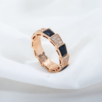 [Polaidi Jewelry]SERPENTI RING PINK GOLD BLACK MOP DIAMOND PAVED 4MM
