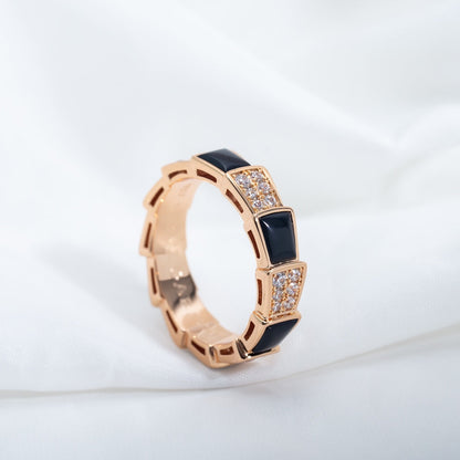 [Polaidi Jewelry]SERPENTI RING PINK GOLD BLACK MOP DIAMOND PAVED 4MM