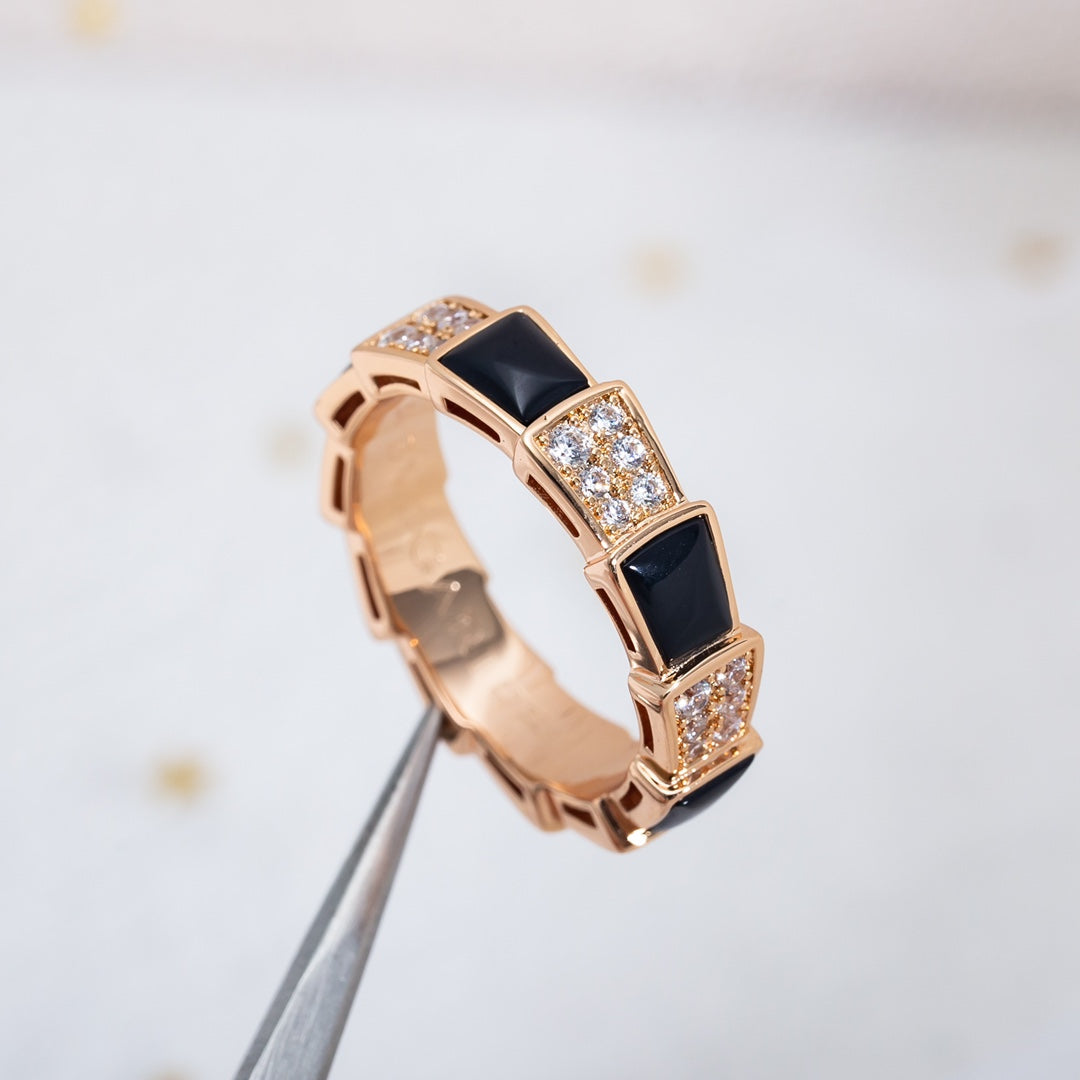 [Polaidi Jewelry]SERPENTI RING PINK GOLD BLACK MOP DIAMOND PAVED 4MM