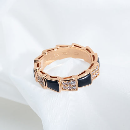 [Polaidi Jewelry]SERPENTI RING PINK GOLD BLACK MOP DIAMOND PAVED 4MM