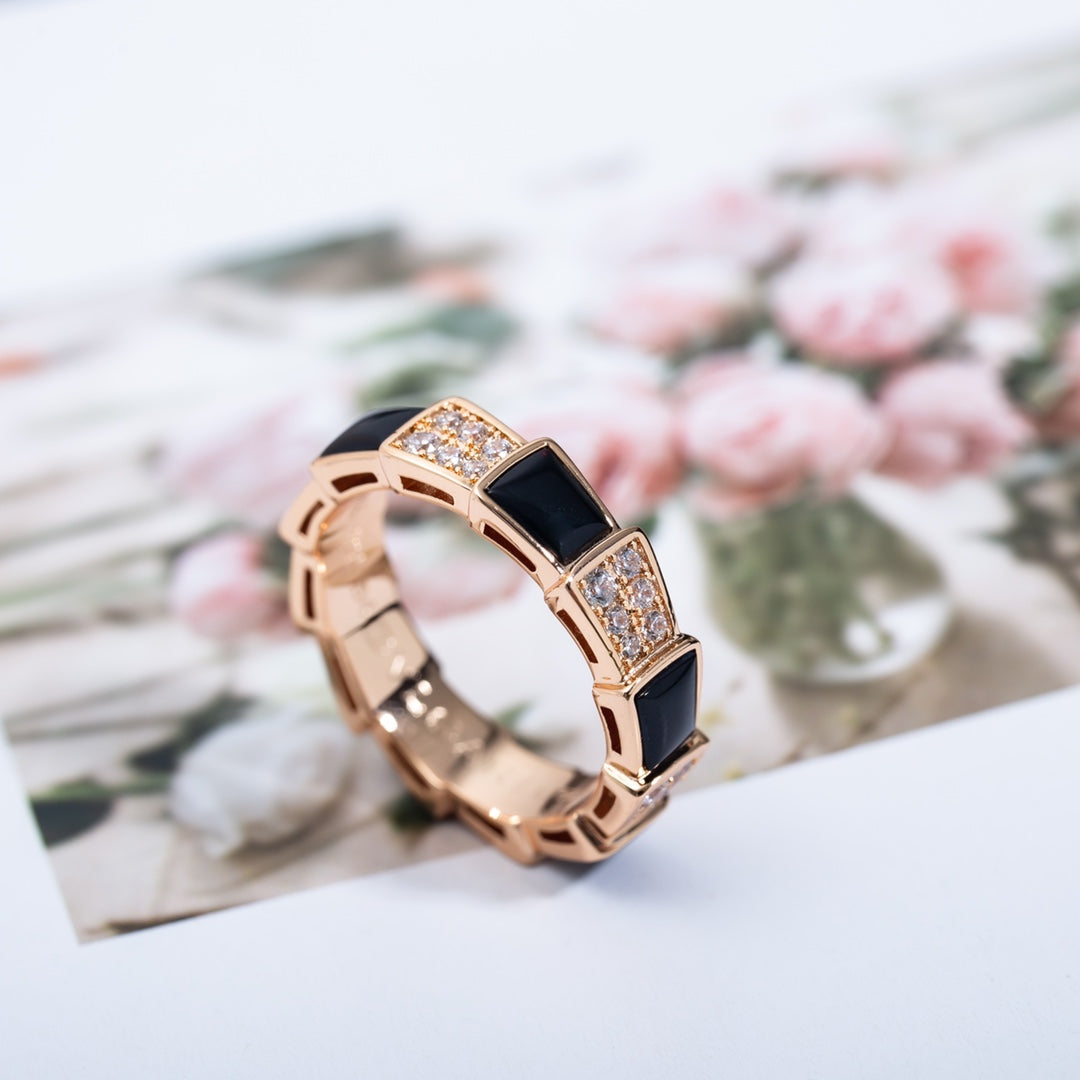 [Polaidi Jewelry]SERPENTI RING PINK GOLD BLACK MOP DIAMOND PAVED 4MM