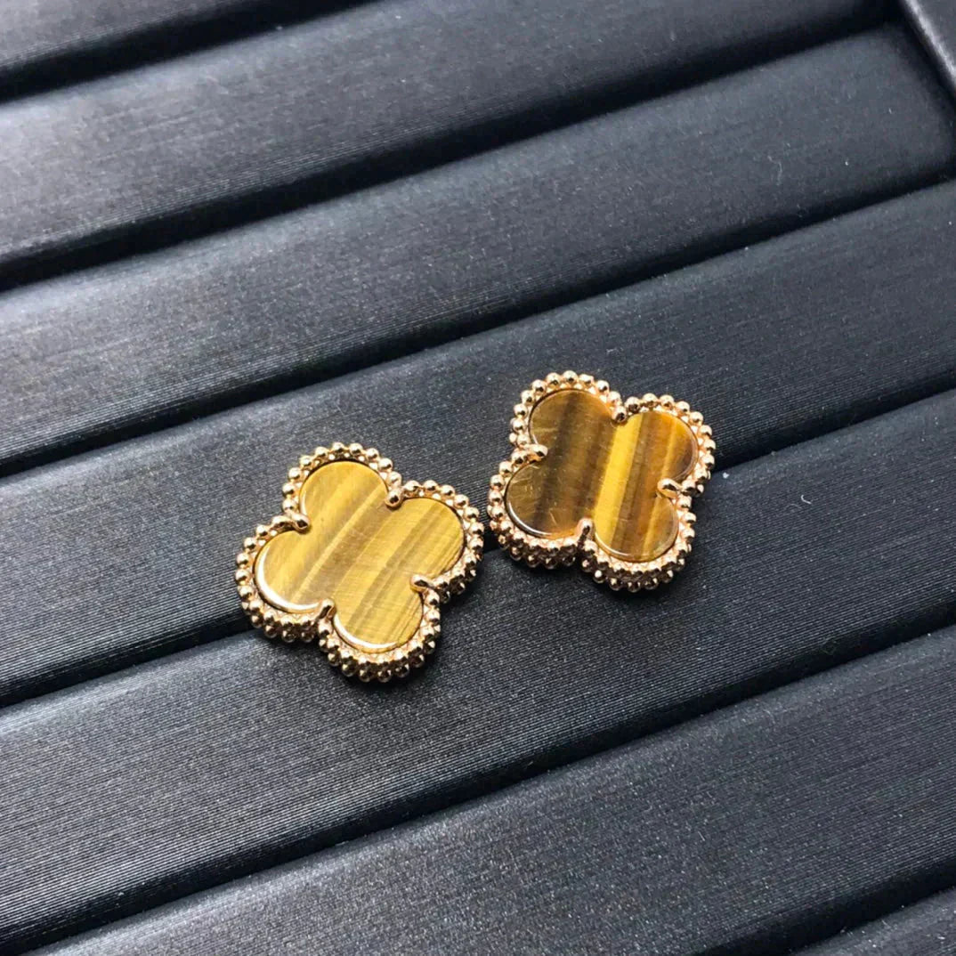 [Polaidi Jewelry]CLOVER MEDIUM 1 MOTIFS TIGER EYE EARRINGS