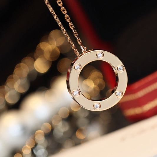 [Polaidi Jewelry]LOVE NECKLACE 16MM 6 DIAMONDS PINK GOLD
