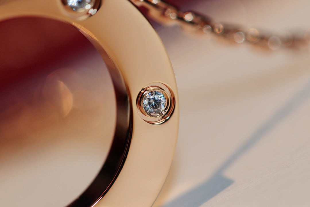 [Polaidi Jewelry]LOVE NECKLACE 16MM 6 DIAMONDS PINK GOLD