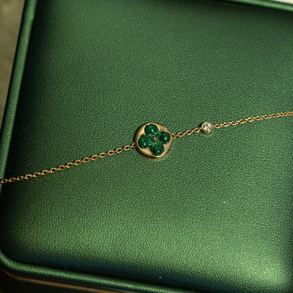 [Polaidi Jewelry]SUN MALACHITE 1 DIAMOND PINK GOLD BRACELET