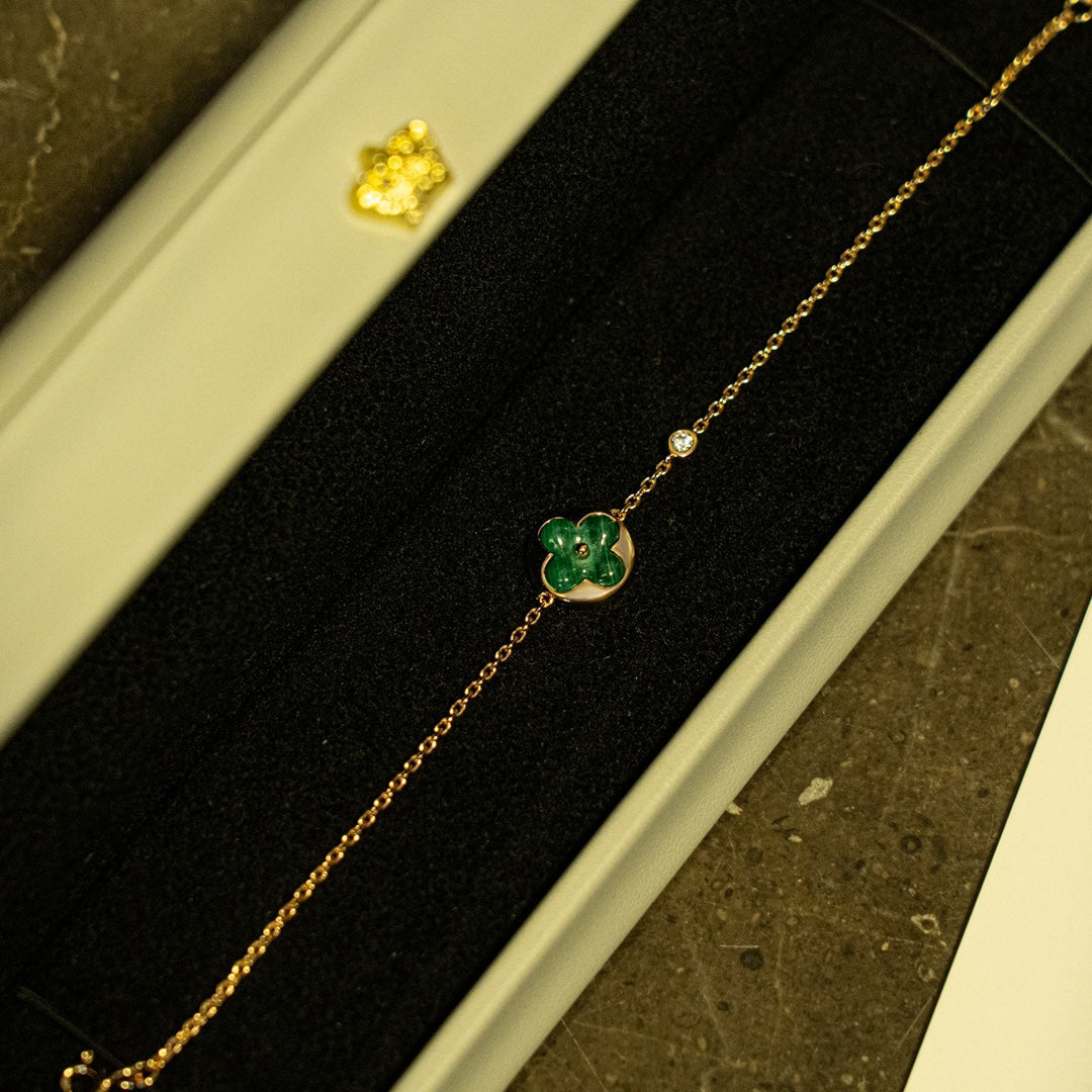 [：Polaidi Jewelry]SUN MALACHITE 1 DIAMOND PINK GOLD BRACELET