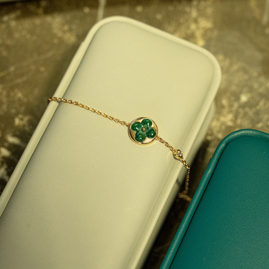 [：Polaidi Jewelry]SUN MALACHITE 1 DIAMOND PINK GOLD BRACELET