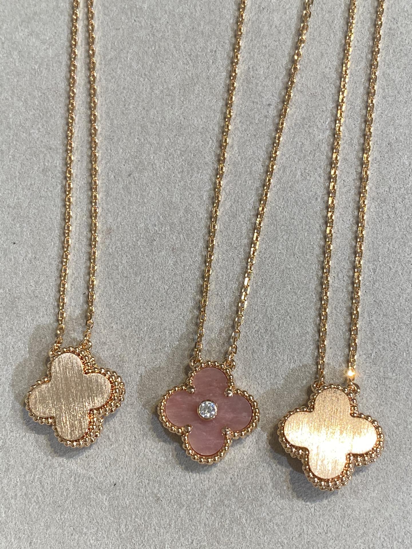 [：Polaidi Jewelry]CLOVER 15MM DIAMOND RHODONITE NECKLACE