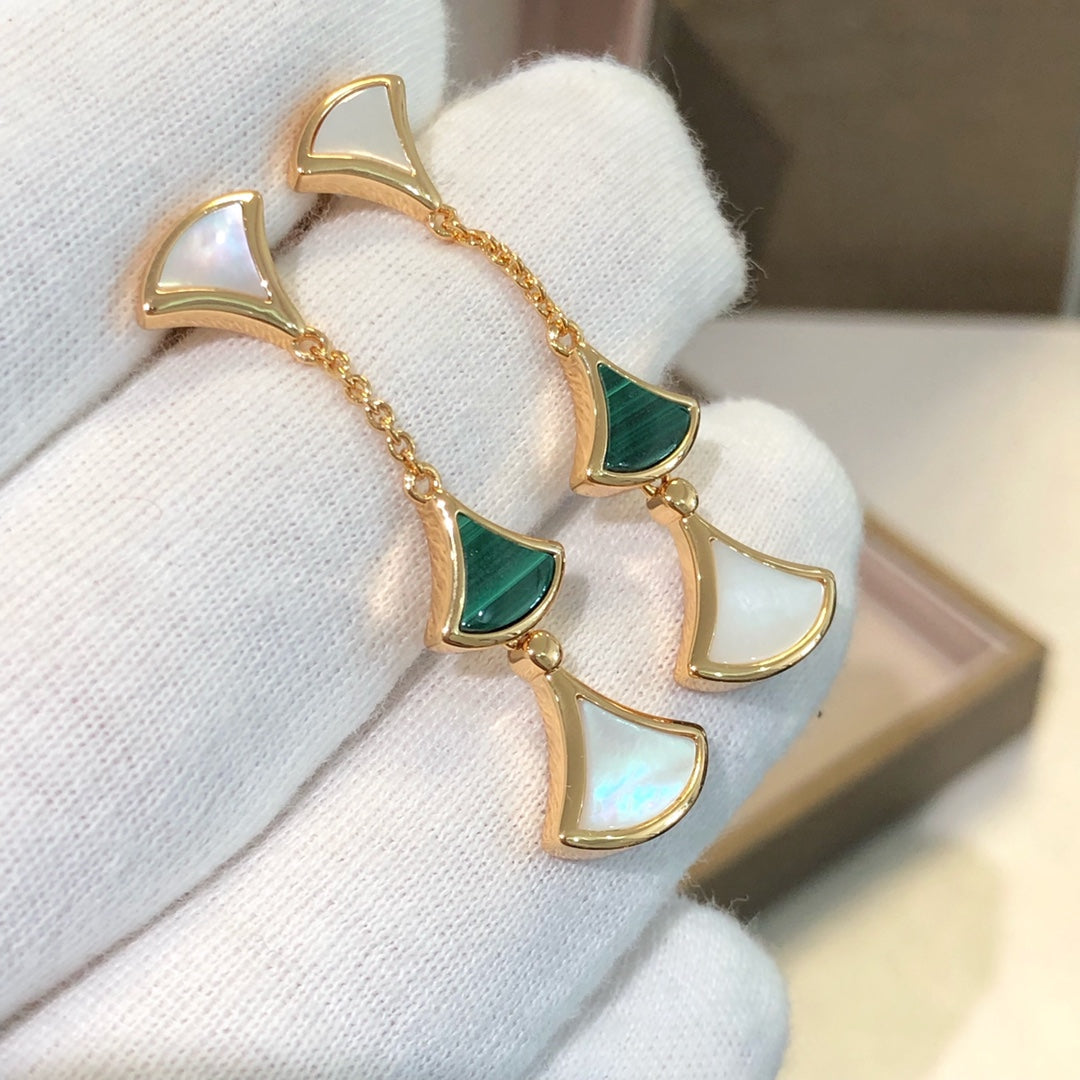 [Polaidi Jewelry]DREAM EARRINGS 3 MOTIFS MALACHITE MOP PINK GOLD