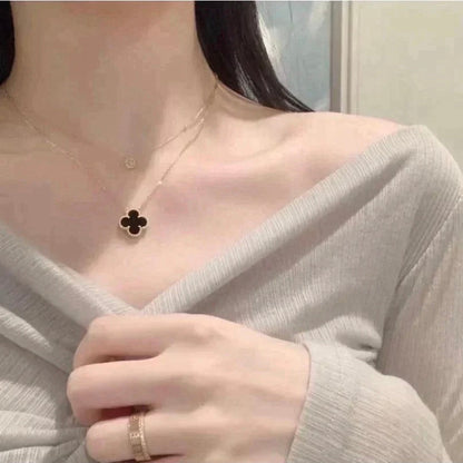 [：Polaidi Jewelry]CLOVER 15MM BLACK ONYX SINGLE FLOWER NECKLACE