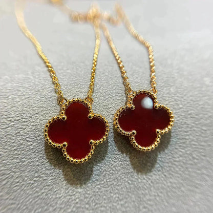[Polaidi Jewelry]CLOVER 15MM CARNELIAN SINGLE FLOWER NECKLACE