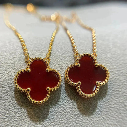 [：Polaidi Jewelry]CLOVER 15MM CARNELIAN SINGLE FLOWER NECKLACE