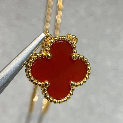 [Polaidi Jewelry]CLOVER 15MM CARNELIAN SINGLE FLOWER NECKLACE
