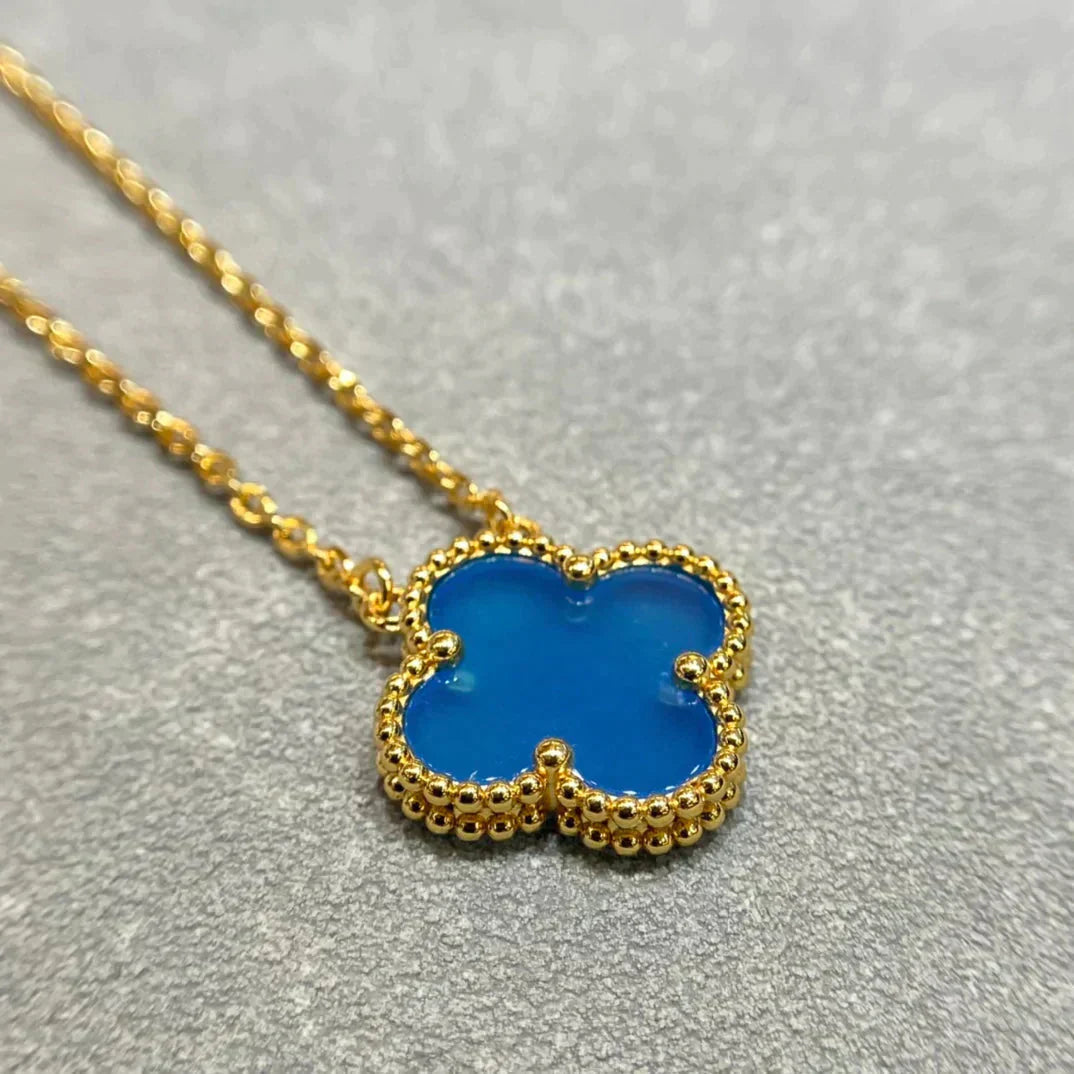[：Polaidi Jewelry]CLOVER 15MM BLUE AGATE NECKLACE