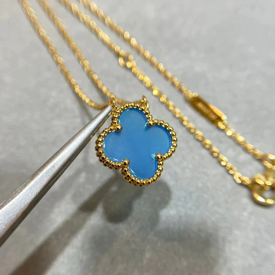 [Polaidi Jewelry]CLOVER 15MM BLUE AGATE NECKLACE