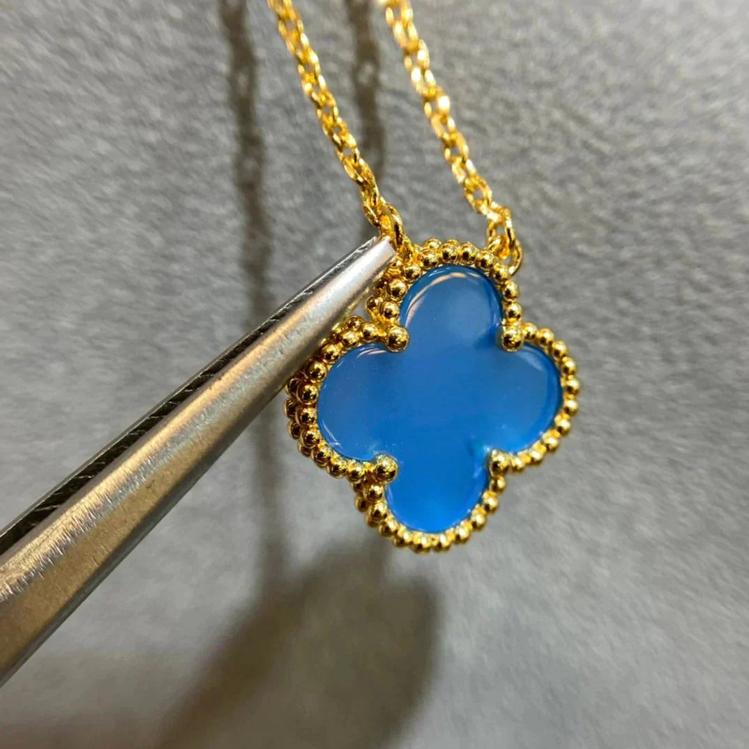 [：Polaidi Jewelry]CLOVER 15MM BLUE AGATE NECKLACE