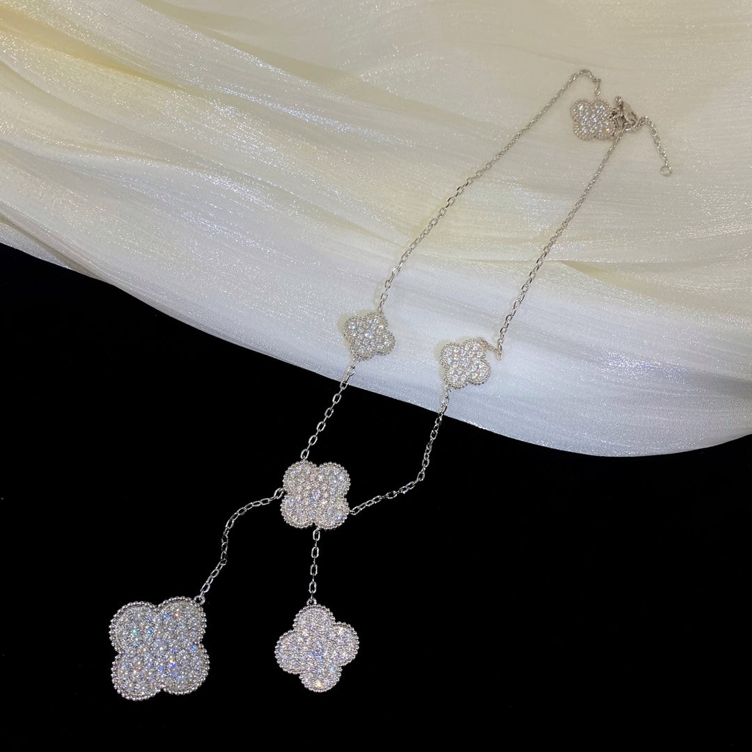 [：Polaidi Jewelry]CLOVER 5 MOTIFS SILVER DIAMONDS NECKLACE