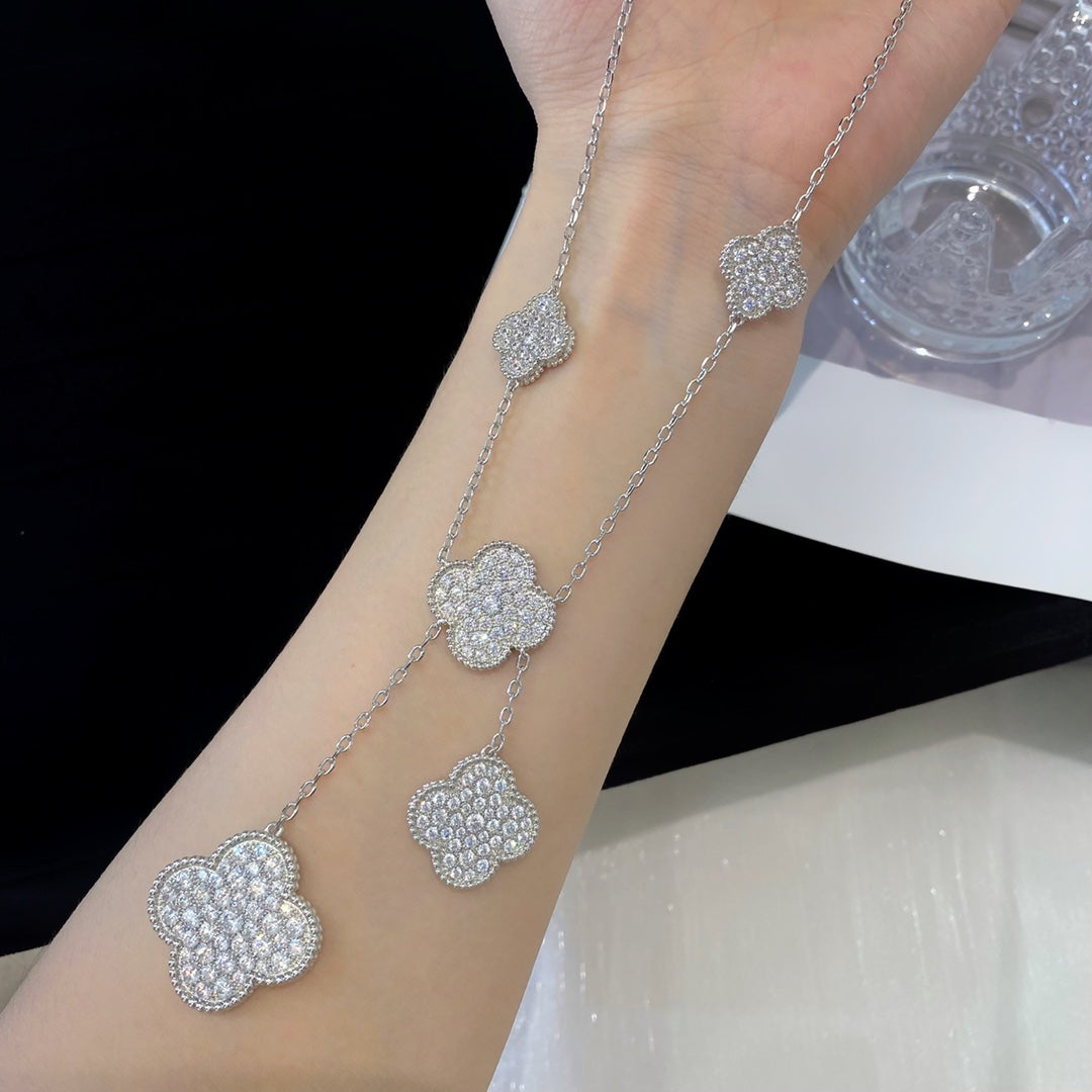 [Polaidi Jewelry]CLOVER 5 MOTIFS SILVER DIAMONDS NECKLACE