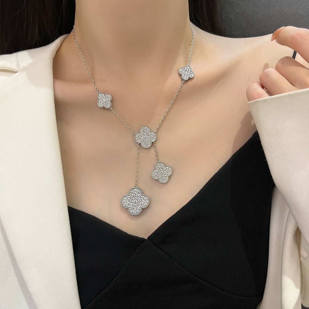 [Polaidi Jewelry]CLOVER 5 MOTIFS SILVER DIAMONDS NECKLACE