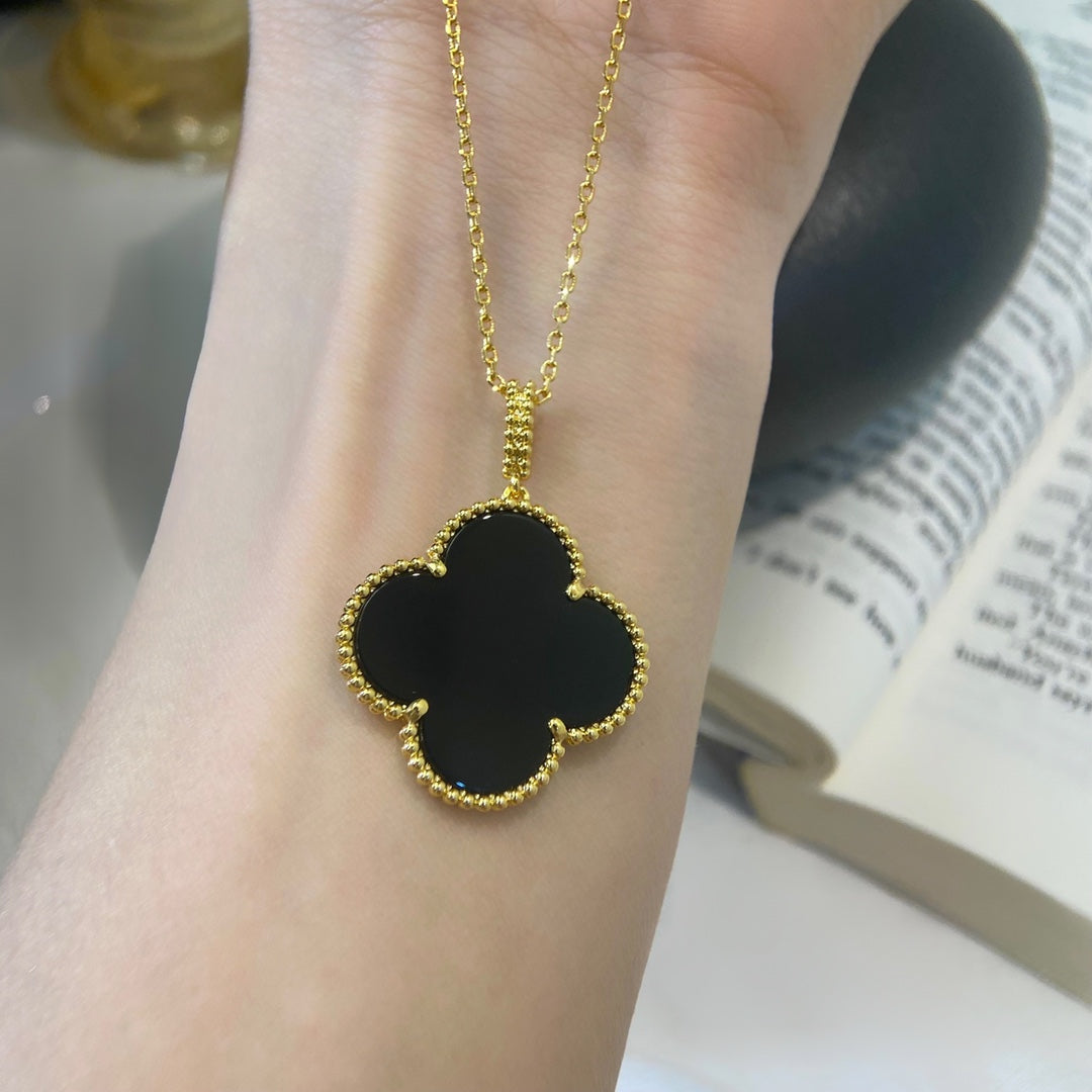 [Polaidi Jewelry]CLOVER 25MM NECKLACE GOLD ONYX