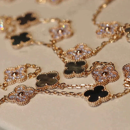 [：Polaidi Jewelry]CLOVER 20 MOTIFS DARK MOP DIAMOND  NECKLACE