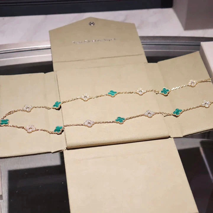 [：Polaidi Jewelry]CLOVER 20 MOTIFS MALACHITE DIAMOND NECKLACE