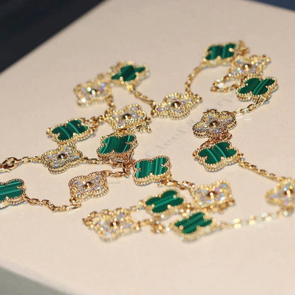 [Polaidi Jewelry]CLOVER 20 MOTIFS MALACHITE DIAMOND NECKLACE