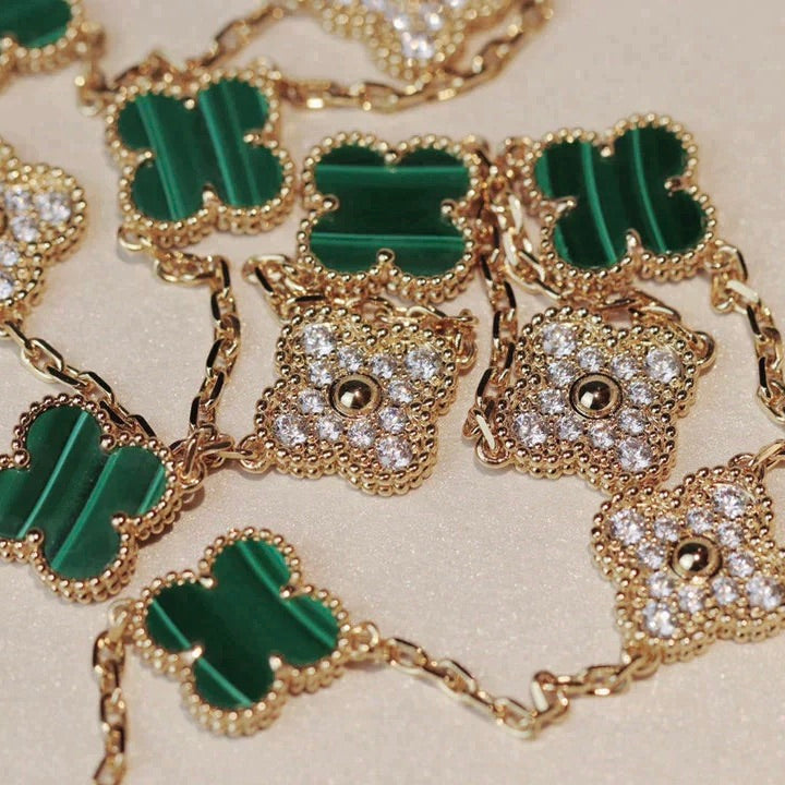 [：Polaidi Jewelry]CLOVER 20 MOTIFS MALACHITE DIAMOND NECKLACE