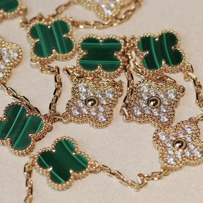 [：Polaidi Jewelry]CLOVER 20 MOTIFS MALACHITE DIAMOND NECKLACE