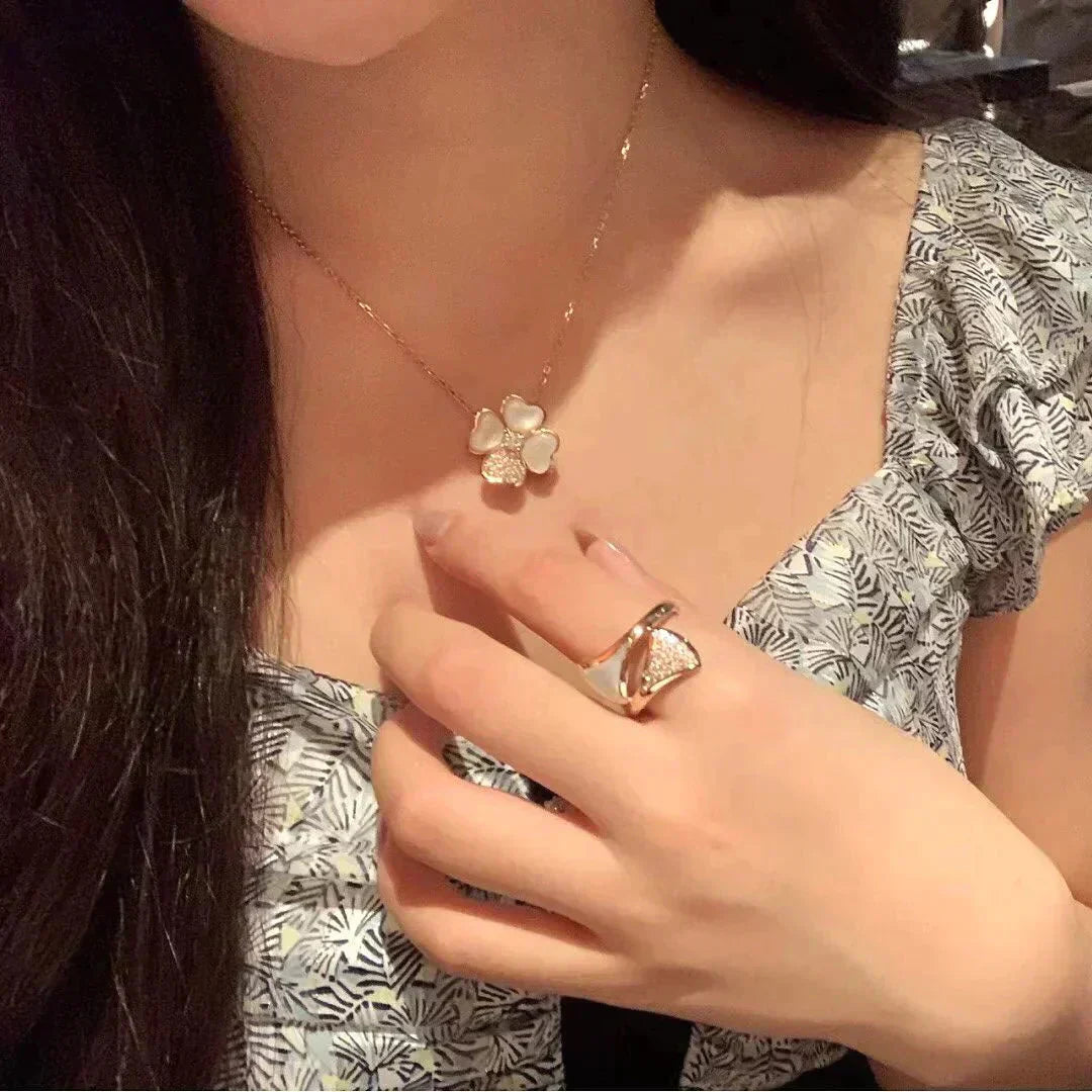 [：Polaidi Jewelry]CLOVER MOP DIAMOND ROSE GOLD NECKLACE