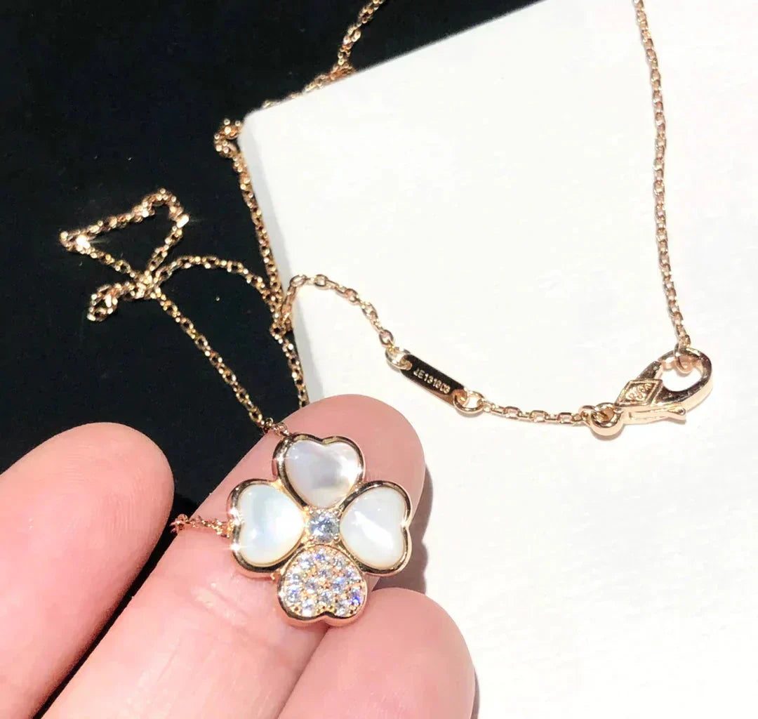 [：Polaidi Jewelry]CLOVER MOP DIAMOND ROSE GOLD NECKLACE