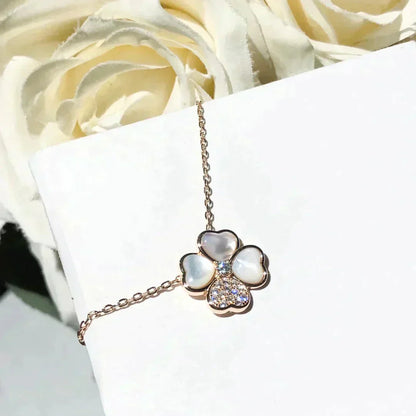 [：Polaidi Jewelry]CLOVER MOP DIAMOND ROSE GOLD NECKLACE