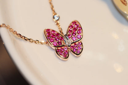 [Polaidi Jewelry]BUTTERFLY RED DIAMOND ROSE GOLD NECKLACE