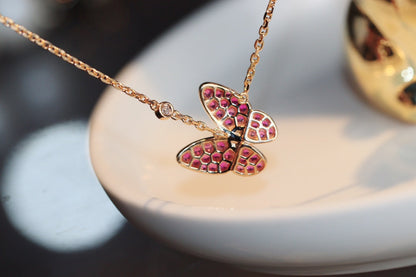 [Polaidi Jewelry]BUTTERFLY RED DIAMOND ROSE GOLD NECKLACE
